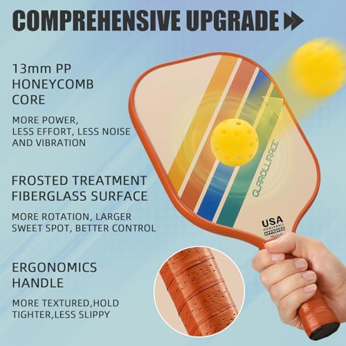 Pickleball Paddles Set of 2 Retro - USAPA Approved, Fiberglass & Honeycomb Core