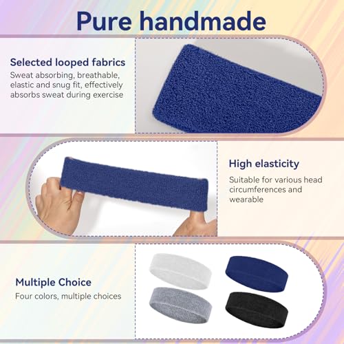 4 Pack Cotton Terry Sweatbands for Sports & Workouts