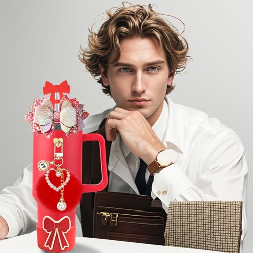5-Piece Tumbler Accessory Set for 30oz & 40oz Cups with Bow Topper - Red