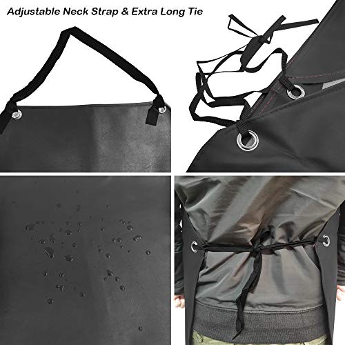 DaKuan Heavy Duty PU Apron & Latex Gloves, Waterproof Resist Strong Acid, Alkali and Oil Apron & Gloves Best for Staying Dry When Dishwashing, Lab Work, Butcher