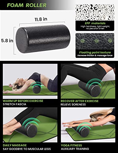 Yoga Starter Kit 12 in 1 - Complete Set with Mat, Foam Roller, Bands & Blocks - Green