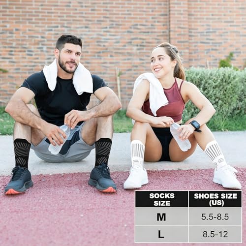 Compression Socks for Men & Women - 4 Pairs, 5.5-8.5, Black Blue Pink White