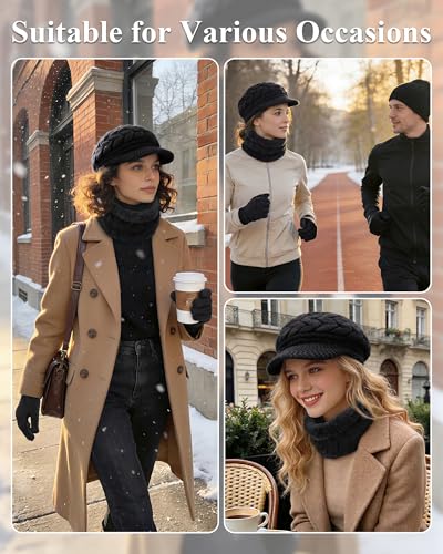 Loritta 3-in-1 Women's Winter Hat Gloves Scarf Set - Black