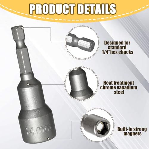 12Pcs 1/4 & 5/16 Inch Magnetic Nuts Driver Impact Driver Drill Bits - 1/4 Inch Shank, Power Nut Drill Bit Socket Nut Driver Bits for Electric