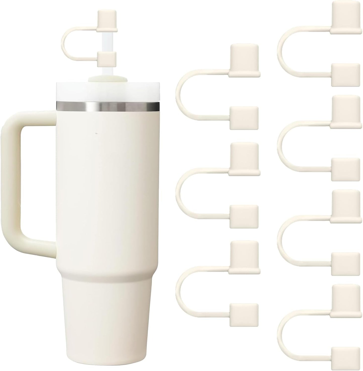 Stanley 7-Piece Straw Cover Cap Set | Silicone Straw Toppers for 40oz & 30oz Tumblers - White & Grey