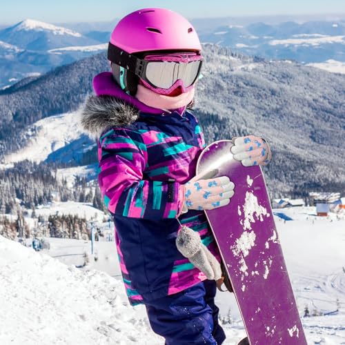 Kids Waterproof Ski Gloves - Touchscreen Snowboard Mittens - Pink - Ages 7-16