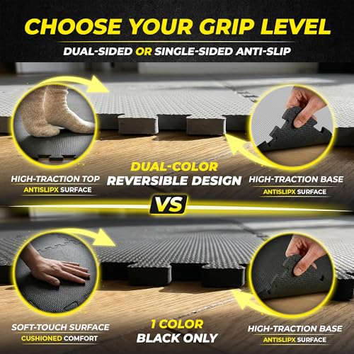 BeMaxx Gym Mats Set - 18 Black Interlocking Foam Floor Tiles & Edge Pieces