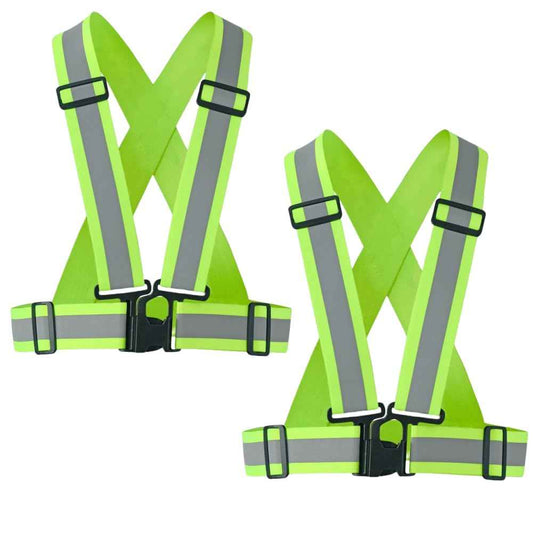 IDOU 2-Pack Heavy Duty 2.0 IN High Visibility Reflective Safety Strap | Adjustable Elastic Hi Vis Reflective Vest for Construction, Running, Cycling | Men & Women's Yellow Work Vest Plus/XXL