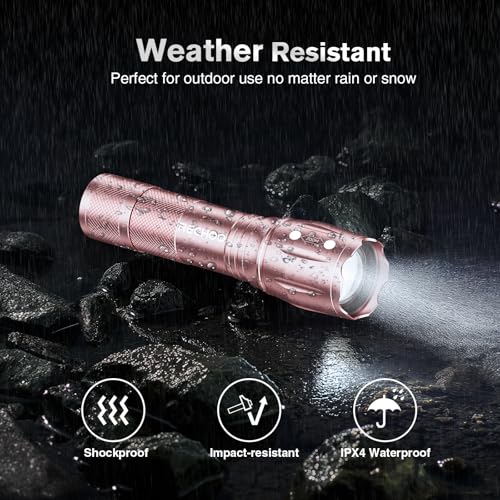 RECHOO 2-Pack LED Flashlight, 3-Mode Zoomable Tactical Pocket Lights, IPX4 Waterproof