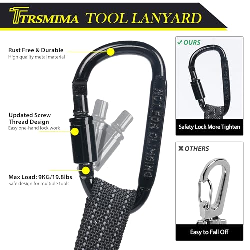 TRSMIMA Safety Tether Tool Lanyard - 12 Pack Safety Tool Leash Shock Absorbing Strap Lock Carabiner Roofing Work for Window Cleaners Roofers