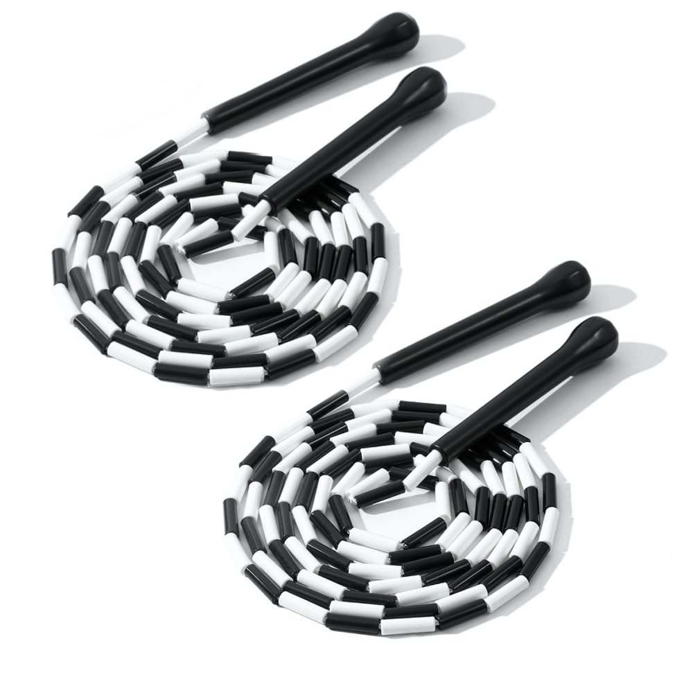 IDOU Beaded Jump Rope - Adjustable, Unbreakable Handles & Tangle-Free Design - Ultimate Fitness Rope/Black 2 PACK