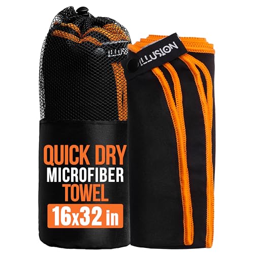 Microfiber Gym Towel - Lightweight Quick Dry for Sports - Black/Orange - 32x16 in