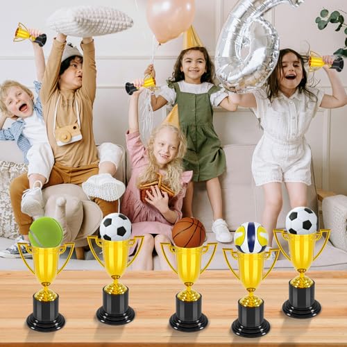 Mini Plastic Trophies - 4 Inch Awards for Kids - 6 Count