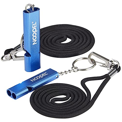 Emergency Survival Whistles - 2 Pack Blue with Lanyard & Keychain