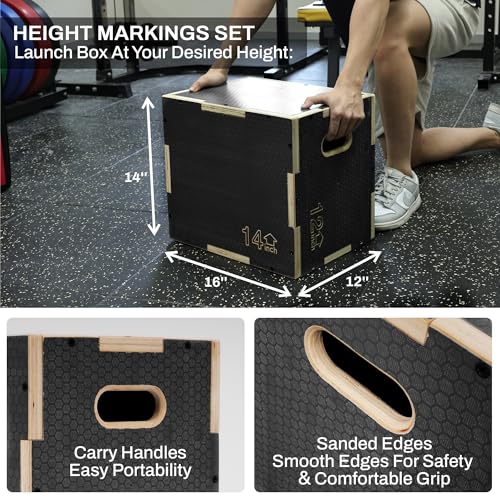 Plyometric Wooden Jump Box - 16" x 14" x 12" - Gray