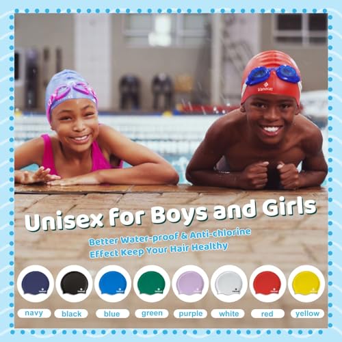 Kids Extra Large Swim Cap - Waterproof Silicone for Long Hair - Black