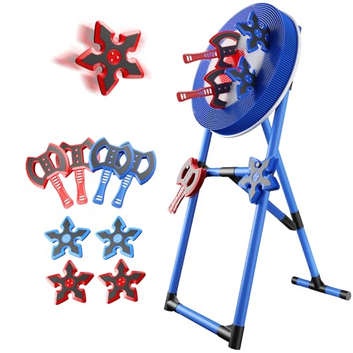 Axe Throwing Game Set with 4 Axes & 4 Darts - Bleu Ciel
