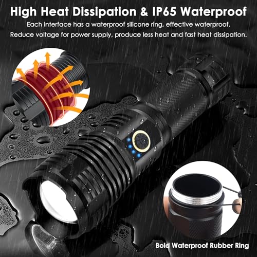 Rechargeable Flashlights 2000.000 High Lumens, Super Bright Flashlight with 10 Modes, LED Tactical Flashlight Waterproof, Powerful for Camping, Hiking, Hunting and Emergencies