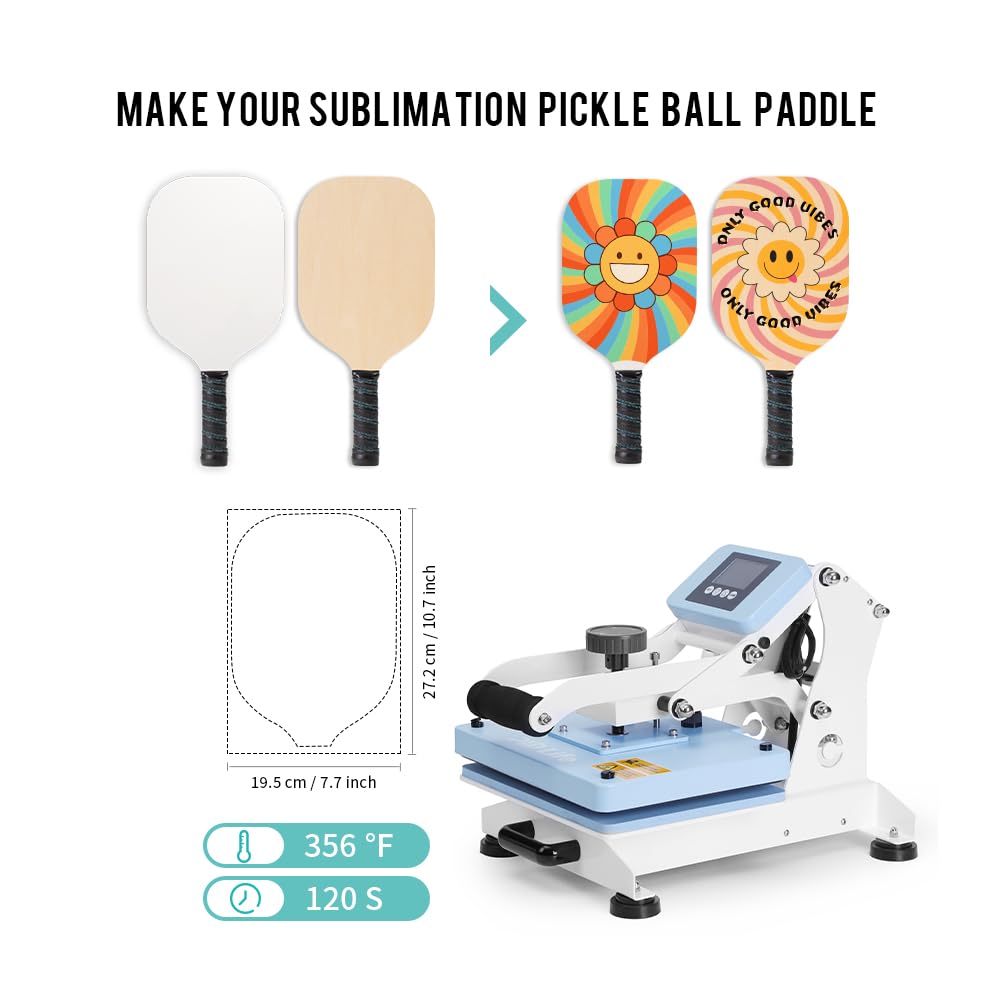 PYD Life Pickleball Paddles Plywood Sublimation Blanks 7.5" x 15.5",2/5 Inch Thickness 8 OZ Double Sided Printable One Side White One Side Wood (6 Pack-White Side and Wood Side)