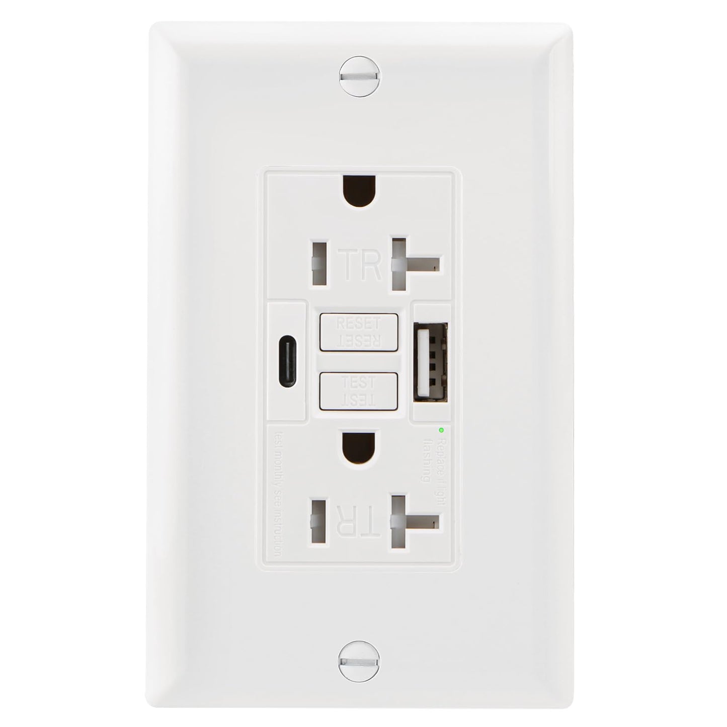 Wengart GFCI Outlet with USB in-Wall,20A Self-Test with LED Indicator Tamper Resistant DC5V 4.8A Charger Outlet with USB Type A & TypeC,White