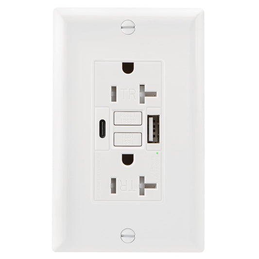 Wengart GFCI Outlet with USB in-Wall,20A Self-Test with LED Indicator Tamper Resistant DC5V 4.8A Charger Outlet with USB Type A & TypeC,White