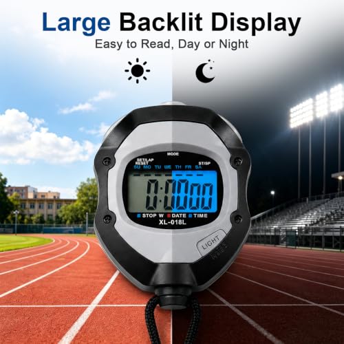 Digital Stopwatch Timer with Large Display, Alarm & Chime - Black