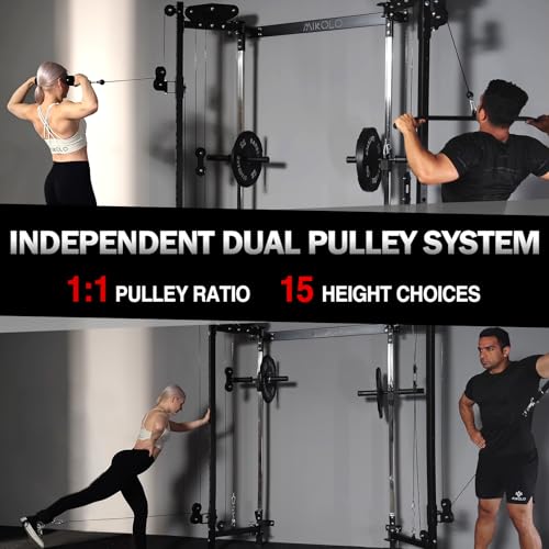 Folding Squat Rack with Cable Crossover & LAT Pull Down - Black