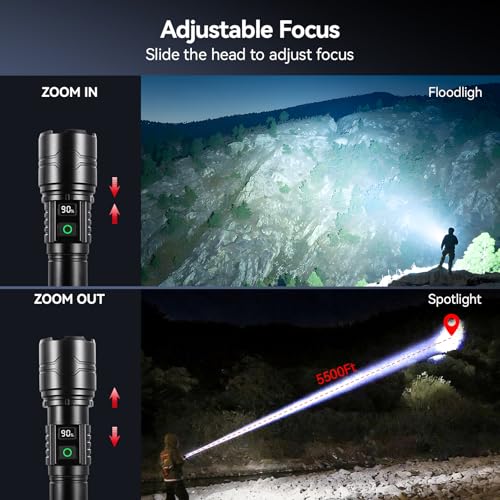 Rechargeable LED Tactical Flashlight with Zoom, 5 Modes for Camping & Emergency