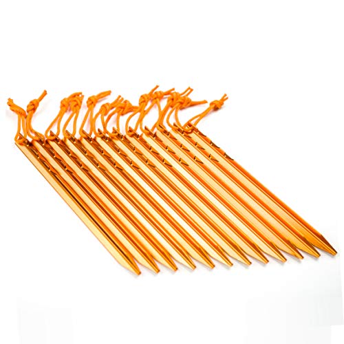 Lightweight Aluminum Tent Stakes with Reflective Ropes - Orange, 12-Pack