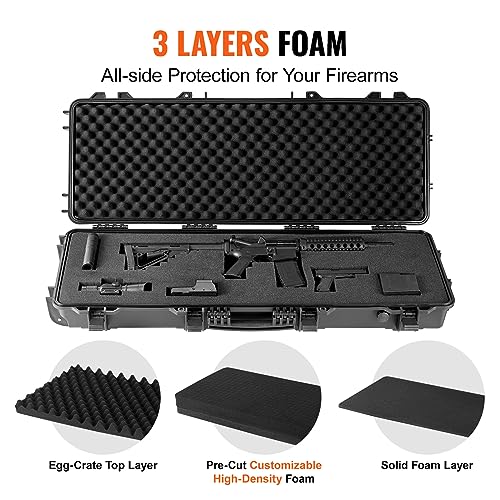 Hard Rifle Case with Wheels, Waterproof & Crushproof, 4-Layer Foam