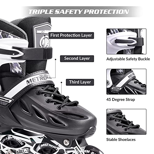 METROLLER Adjustable Inline Skates for Kids & Adults, Black, Size Large (4-7 US)