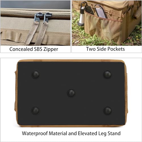 Lemubeane Coyote Brown 46L Tactical Camping Storage Bag, Foldable Trunk Organizer