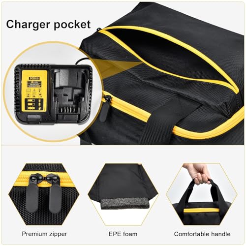 Impact Driver Bag Case Compatible with DEWALT 20V MAX XR DCF900B DCF961B DCF891B DCF899B DCF900P1 Cordless Wrench Kit, Carring Holder Fits for Milwaukee/for Ryobi Impact Gun(Box Only)-Yellow Zipper