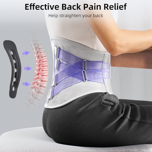 FREETOO Lumbar Back Support Brace for Women, Grey-Violet Medium - 3D Knit, Removable Pad