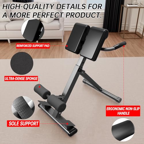 Adjustable Hyperextension Bench - Foldable Roman Chair for Glutes, Hamstrings & Lower Back - Black, Medium