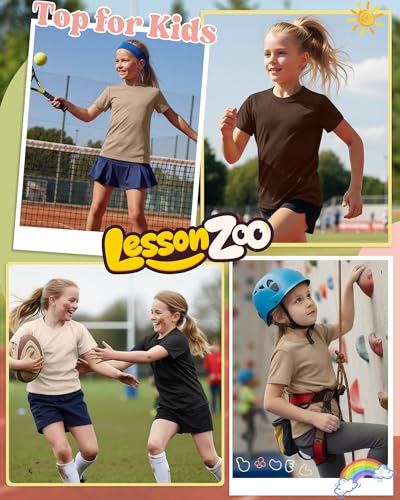 Girls' Athletic Shirts - 4 Pack, Light Khaki/Khaki/Brown/Black, 9-10 Years