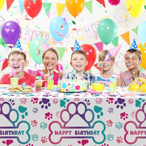 Newwiee Pink Series Paw Print Tablecloths 3-Piece, Disposable Plastic 108 x 51 in
