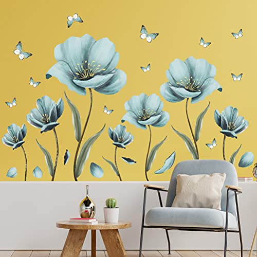 Creative Removable 3D Nursery Flower Wall Decals DIY Romantic Floral Butterfly Leaf Wall Sticker Murals Flowers Art Decor for Kids Girls Bedroom Living Room Home Wall Decoration (Light Green)