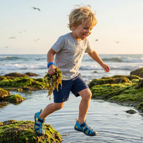 STQ KIDS Wide Toe Box Toddler Water Shoes - Malibu Blue, Quick Dry Summer Beach Sandals, 8 Wide