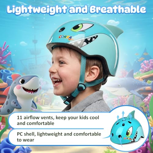 Anharluka Kids Dinosaur Shark Bike Helmet Set for Ages 2-5, S-216, Small 50-54cm