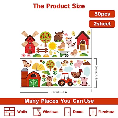 PLIGREAT Cute Farm Animals Wall Stickers - 2 Sheets, Nursery & Bedroom Decor, Farm Theme Decals