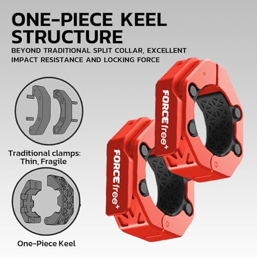 Forcefree+ No-Mag Red Quick Release Barbell Collars – Slim, Secure Fit for 2-Inch Olympic Bars