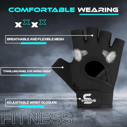 Gym Gloves for Weight Lifting - Breathable Non-Slip Grip - Black, Large