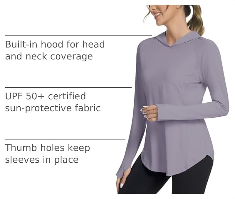 Bashafo Women's UPF50+ Sun Protection Long Sleeve Fishing & Hiking Shirt - Large, Dark Purple