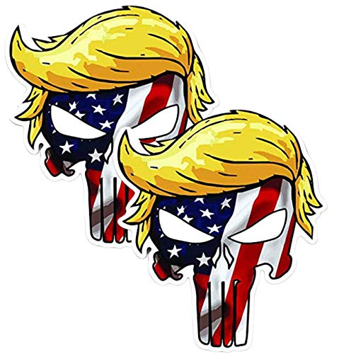 Trumpisher Skull American Flag Vinyl Sticker Decal - 2 Pack