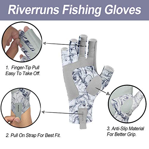 Riverruns X-Large Fishwater Camoblue UV Sun Fishing Gloves UPF 50+ for Men Women