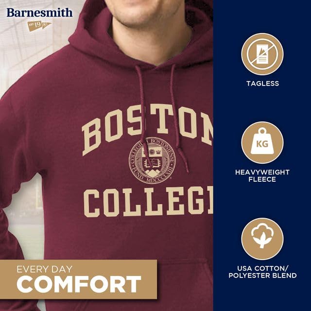 Unisex Hoodie Sweatshirt - Cotton/Poly Blend, Heritage Logo - Boston College Eagles, Maroon, Medium