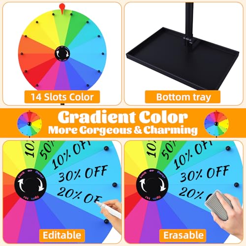 34 Inch Multicolor Tabletop Spinning Prize Wheel with Stand & Dry Erase Surface