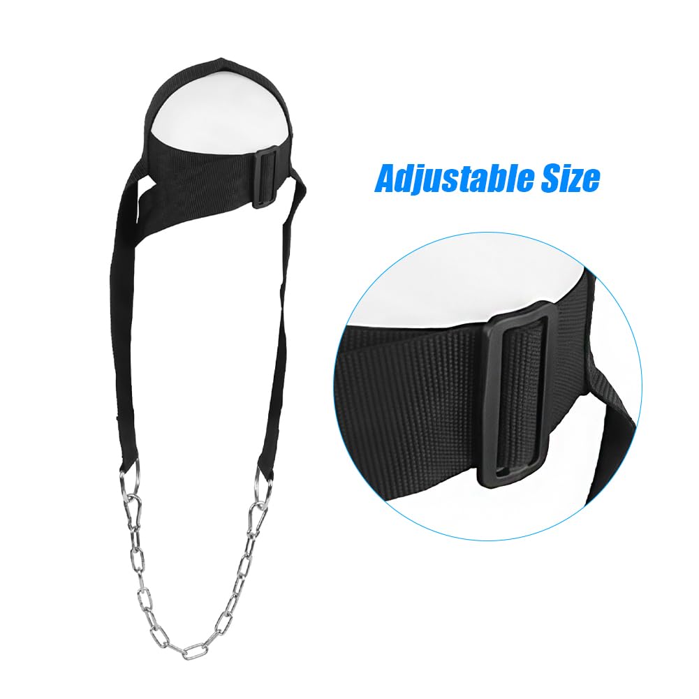 Tiiyee Fitness Neck Harness, Head Harness Neck Training Exerciser Weight Lifting Strength Trainer with Adjustable Strap and Steel Chain for Strengthening Workout Equipment Home Gym Use Men Women