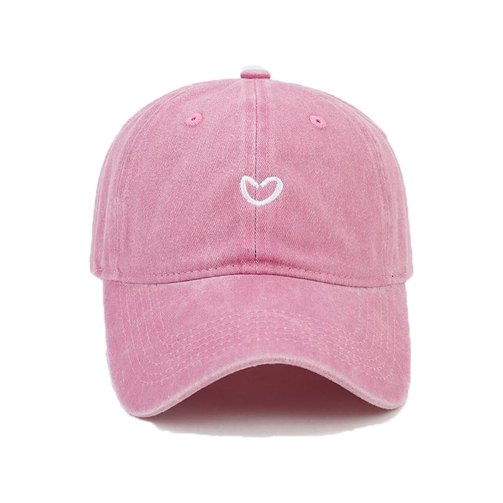 Agturber Cute Heart Hats for Women Vintage Washed Cotton Embroidered Baseball Cap Adjustable Low Profile Dad Hat Pink